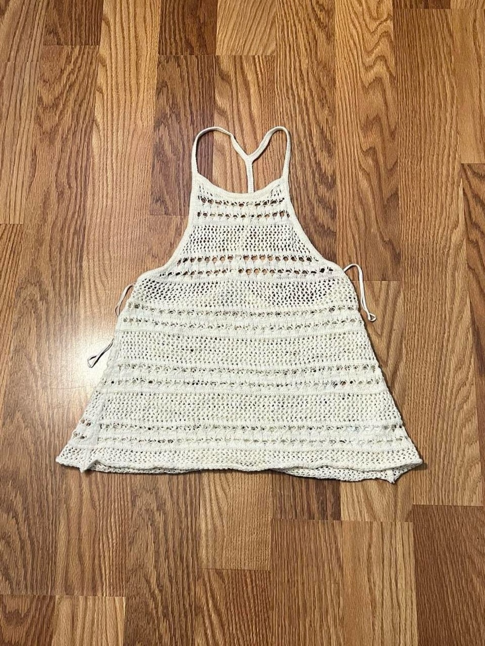 Crochet Halter Tank Top - Cream Medium 100% Cotton
